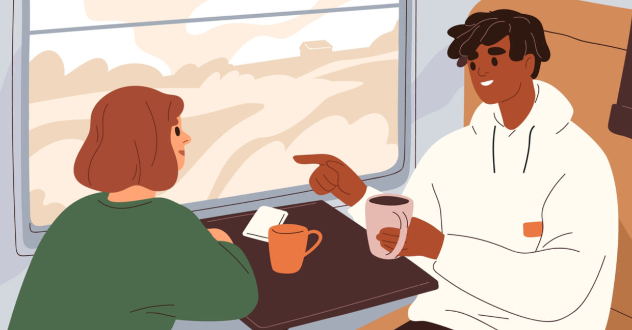 Talking to a stranger on a train.