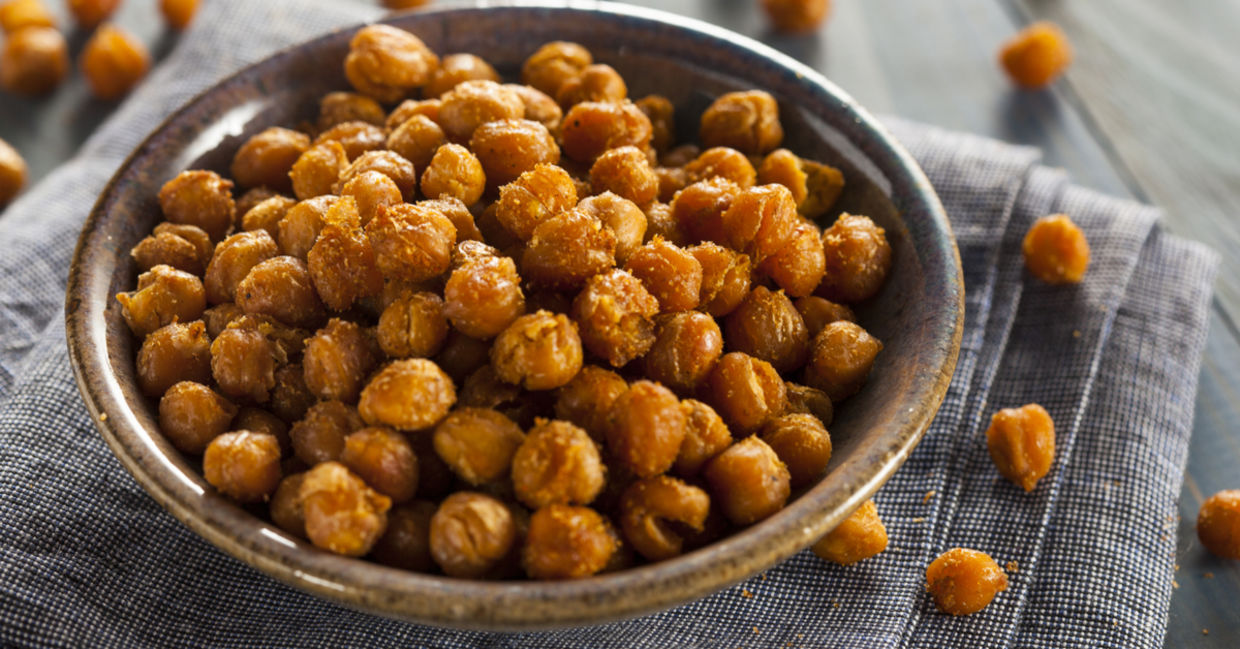 Healthy, roasted, seasoned chickpeas.