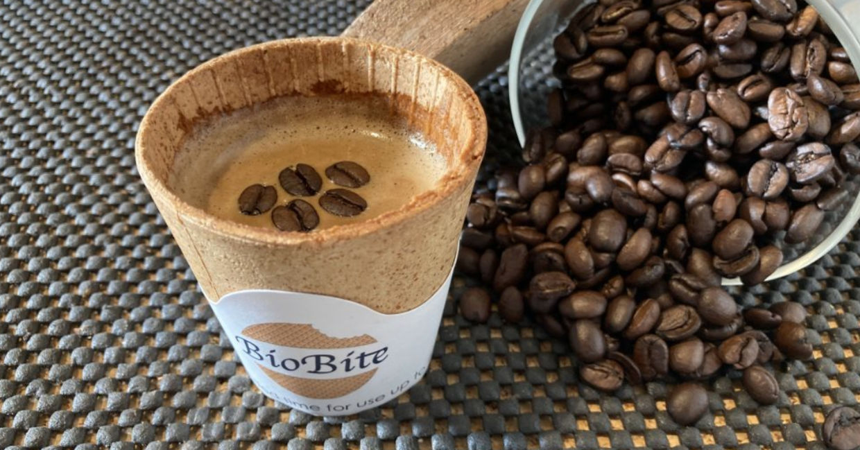 Coffee served in an edible cup.