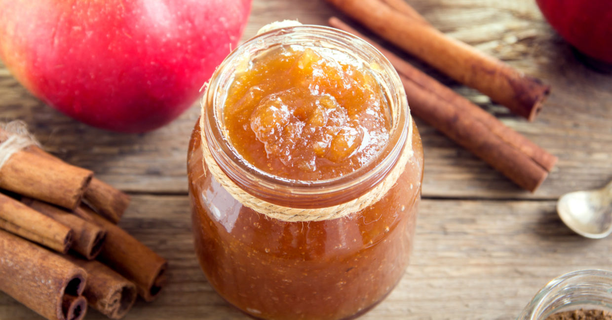Homemade apple butter with cinnamon.