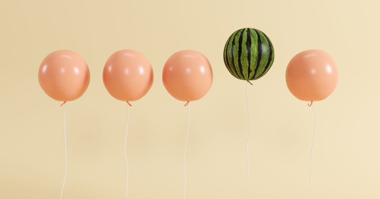 Outstanding balloon watermelon in air as a creativity concept