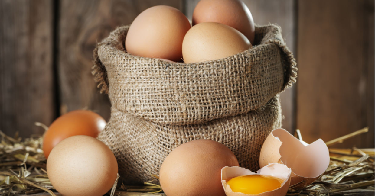 A basket of organic eggs fresh from the farm.