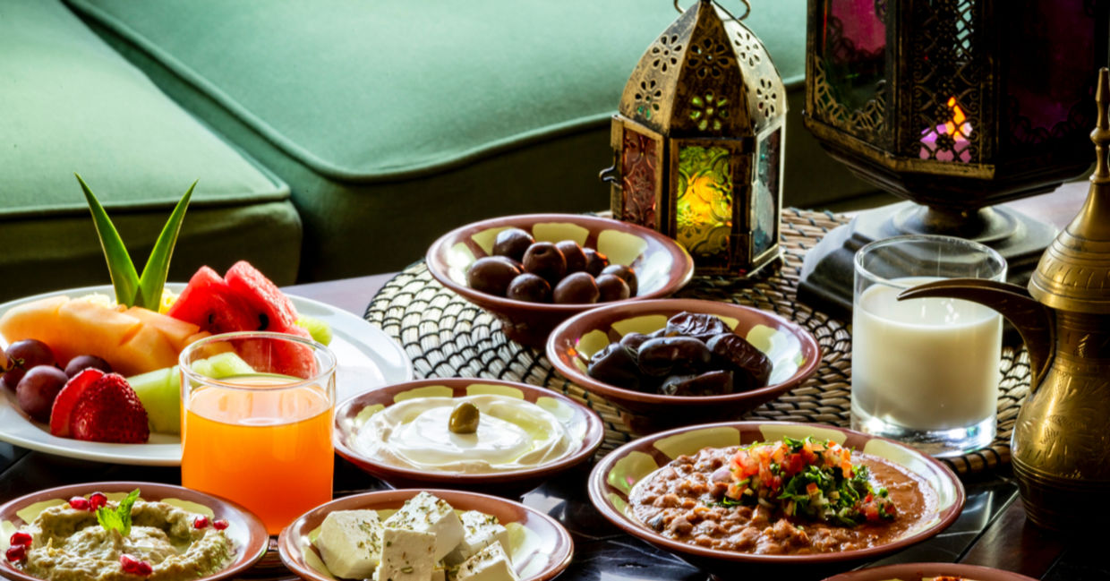 Traditional sacred Iftar meal for the beginning of Ramadan.