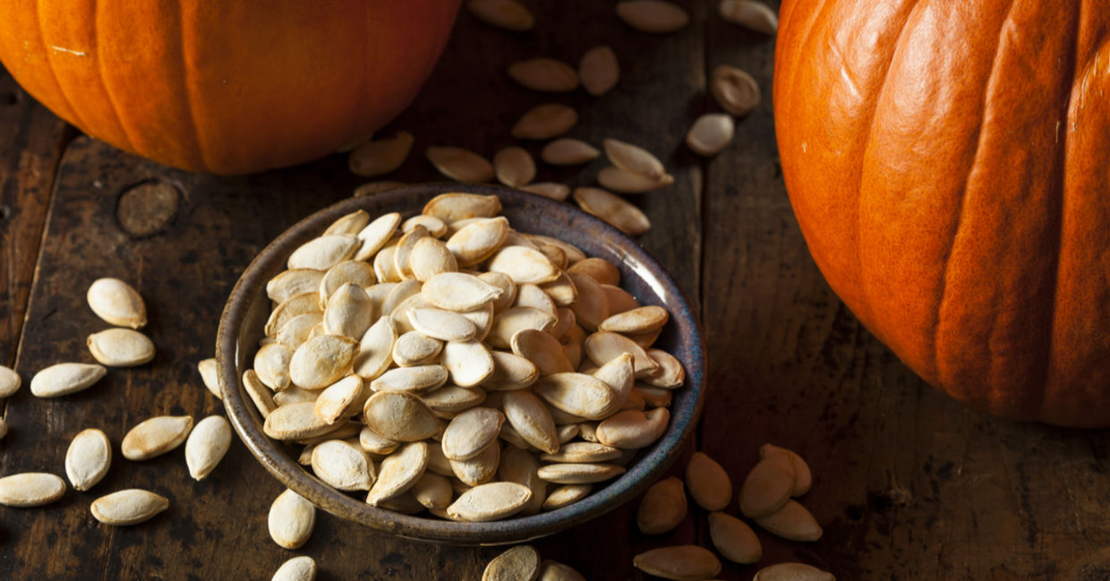 Pumpkin seeds are a healthy snack.