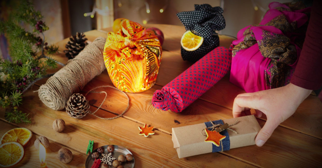 Eco-wrapped gifts.