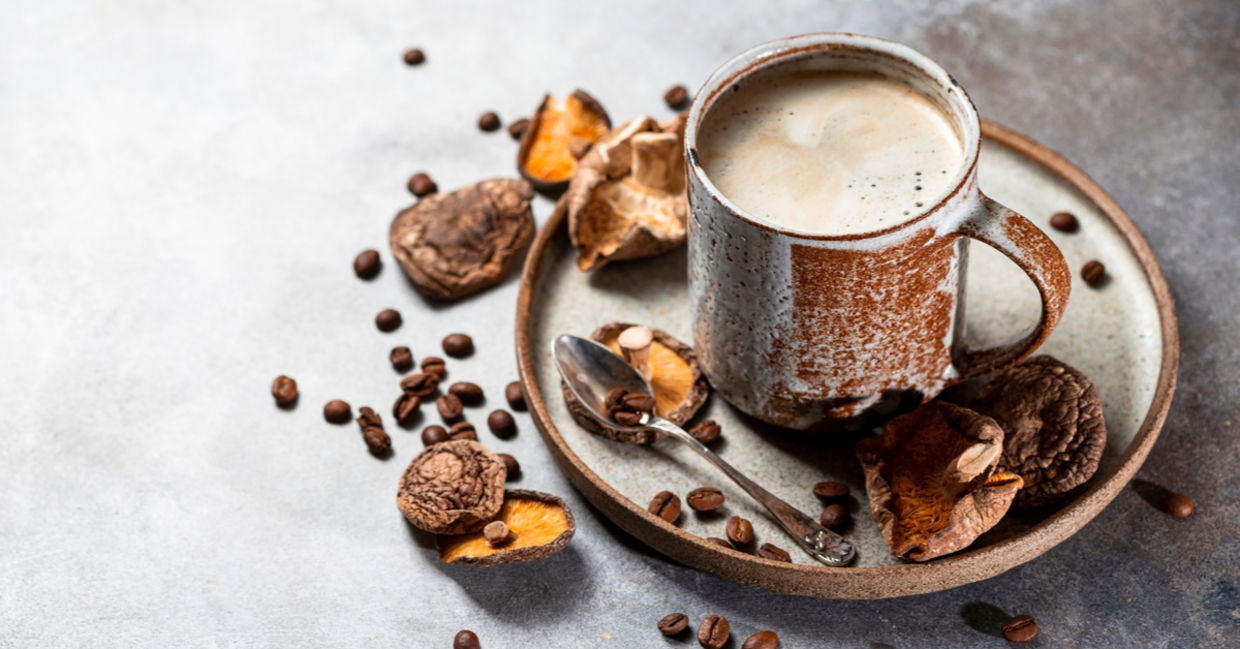 A cup of mushroom coffee, a trending and healthy superfood.
