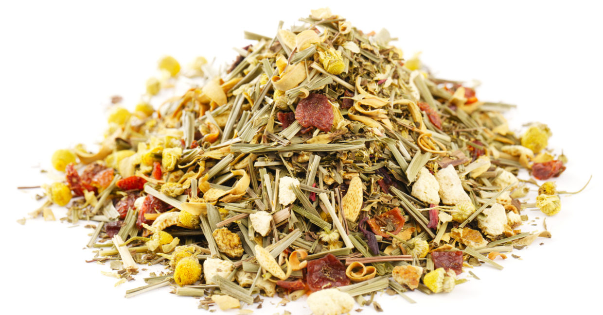 A dried herbal mixture of chamomile and lemongrass.