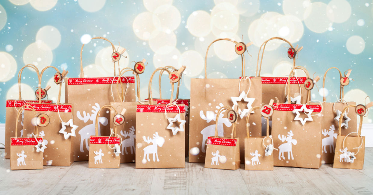 A selection of DIY gift bags made from kraft paper.