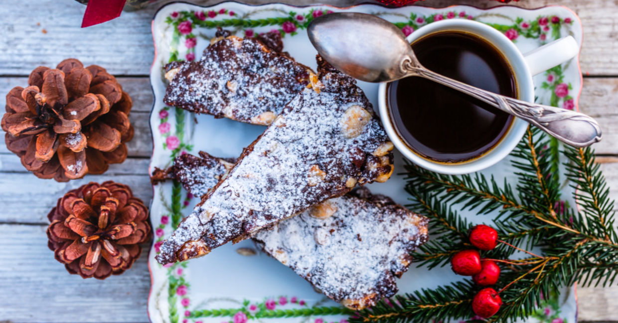 A traditional panforte di Siena, a Christmas dessert from Italy.