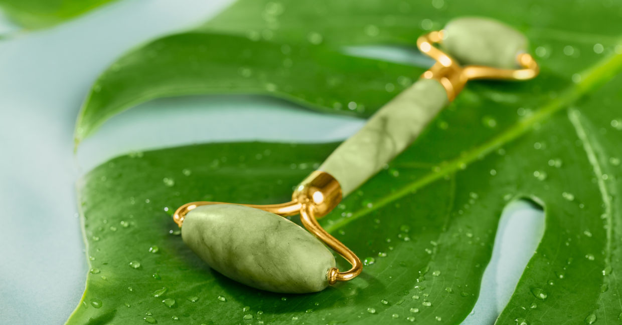A jade roller used for a healing facial massage.
