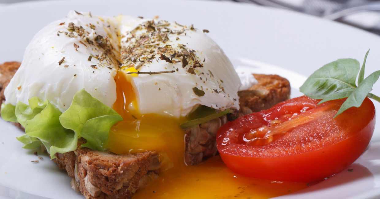 Poached eggs and tomatoes.