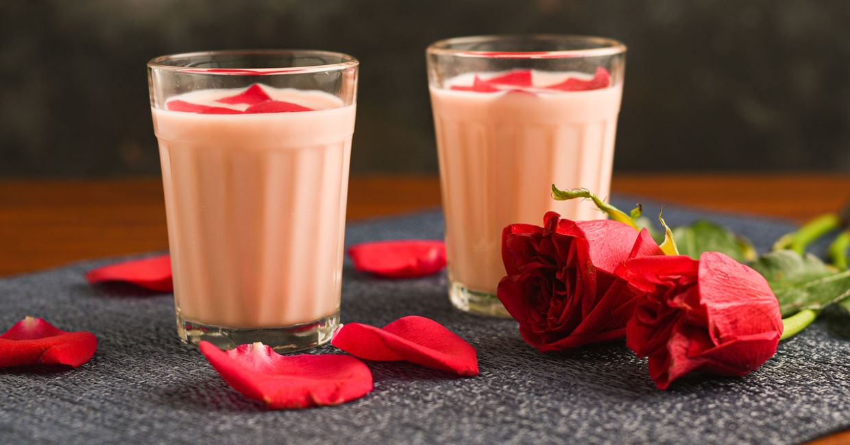 Sweet rose petal lassi helps balance the Pitta dosha.