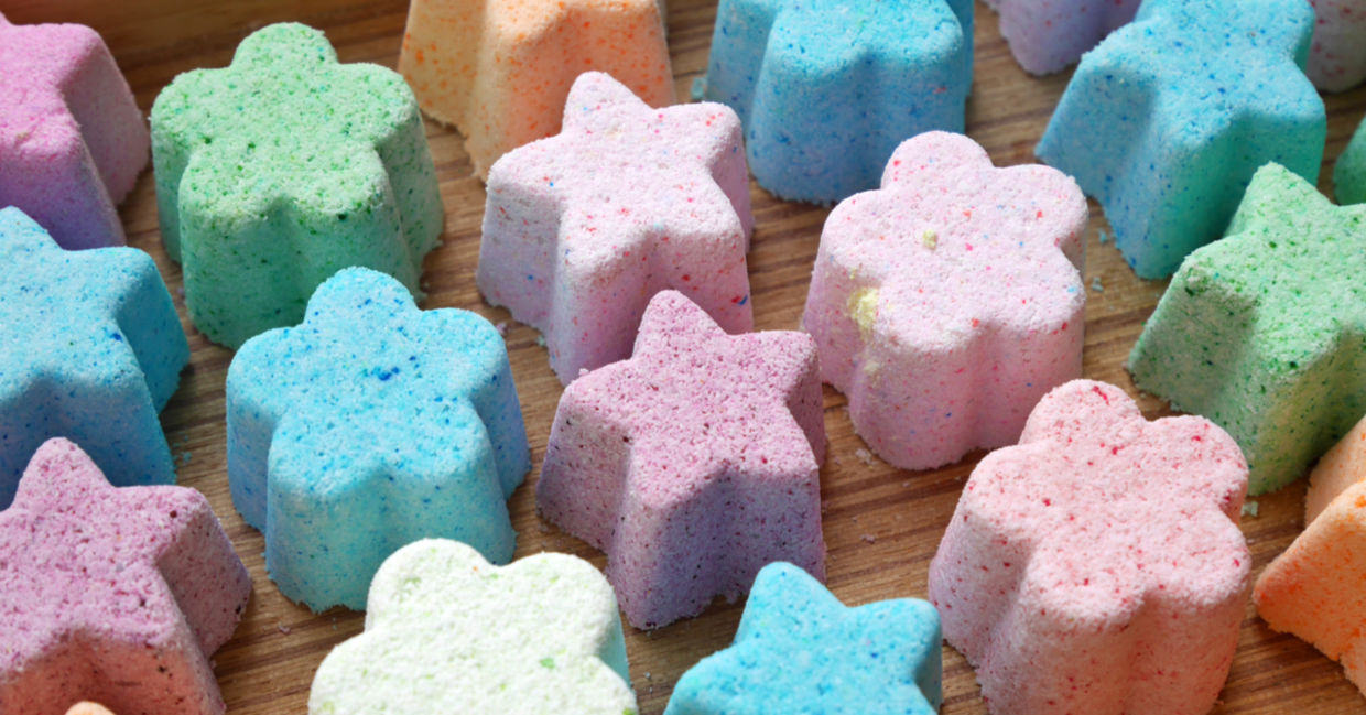 Colorful shower steamers created in different shapes.