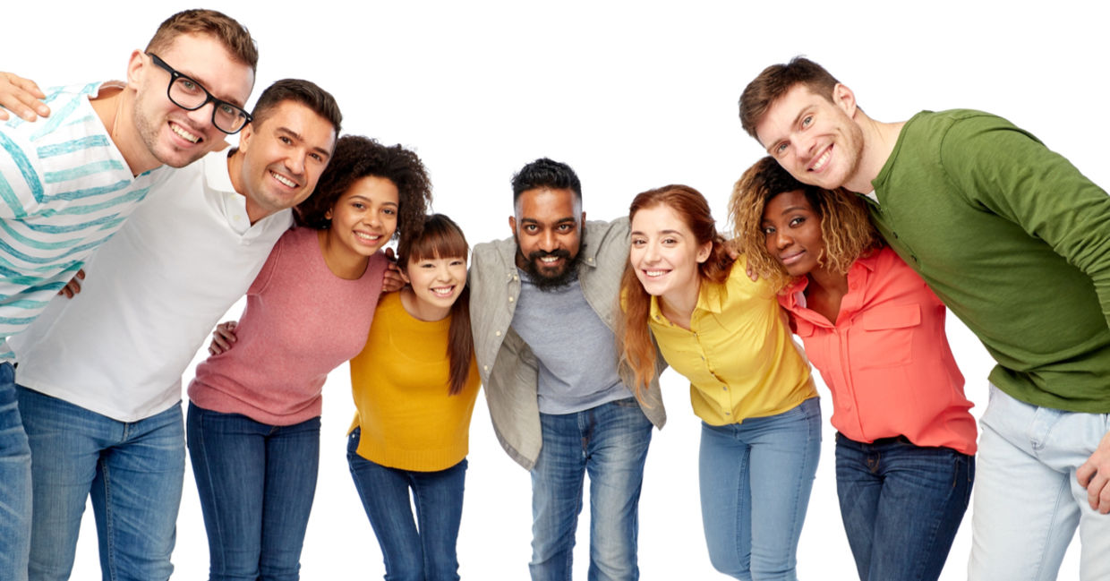 International group of happy, smiling people.