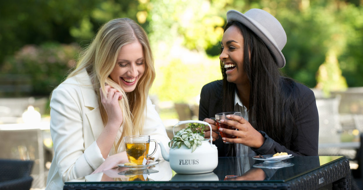 Two friends drinking tea.