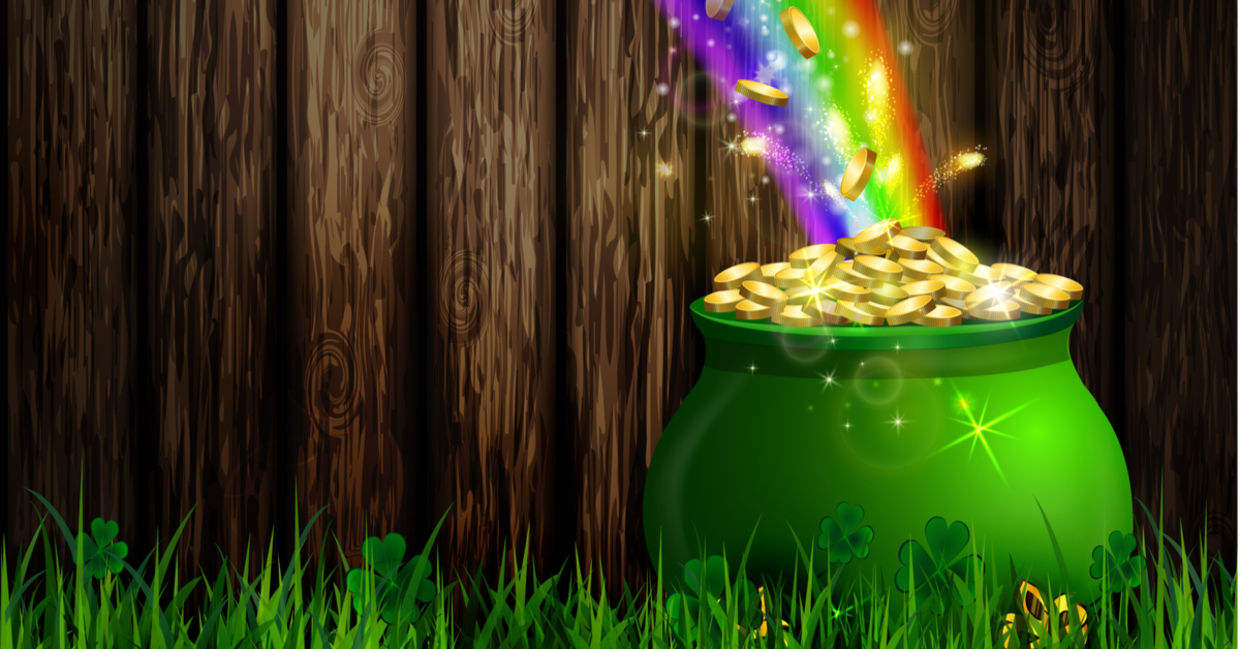 A pot of gold at the end of a rainbow.