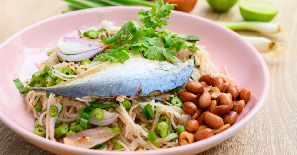 Salad with mackerel.