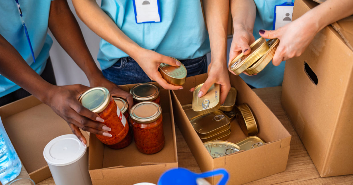 Small group of volunteers working to help others.