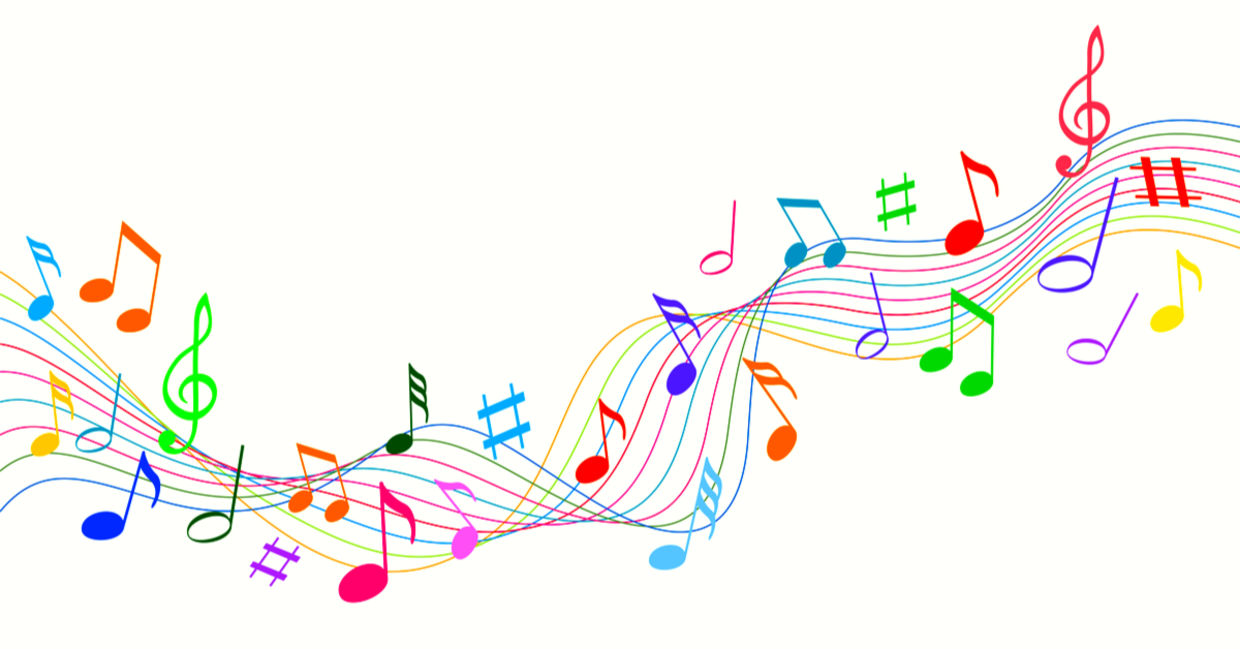 Colorful musical notes expressing the joy of music.