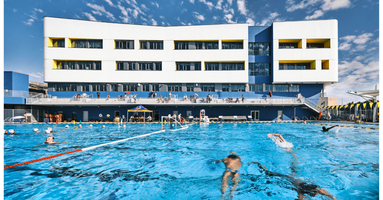Olympic-sized pool at the new Discovery Building at California's Santa Monica High School.