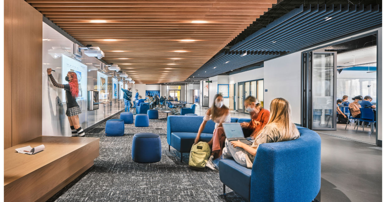Innovative Interior at the new Discovery Building at California's Santa Monica High School.
