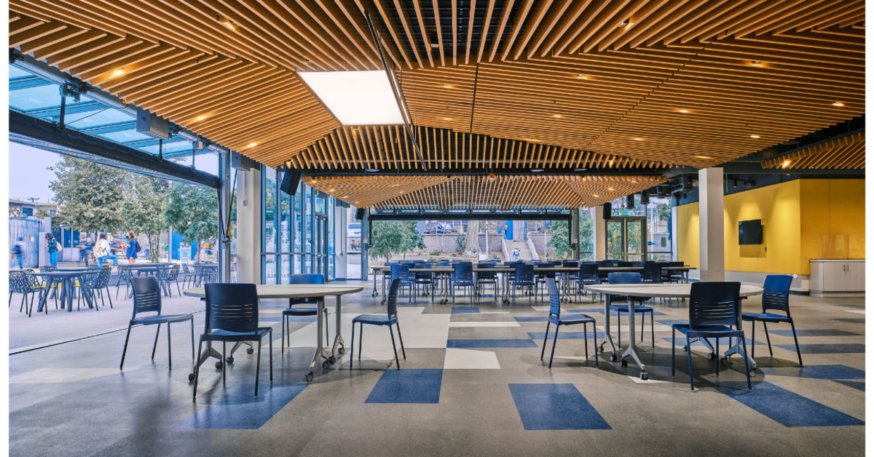 Innovative Interior at the new Discovery Building at California's Santa Monica High School.
