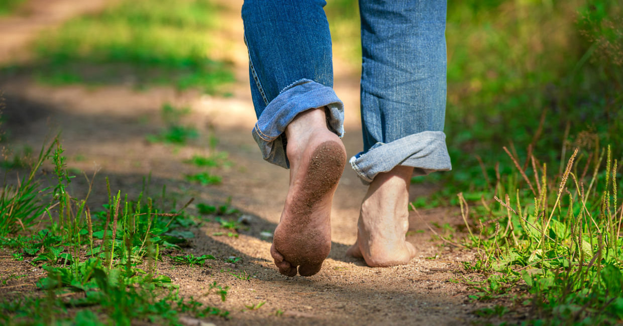 Walking barefoot is good for healthy feet.