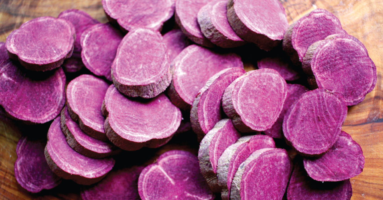 Purple sweet potato slices.