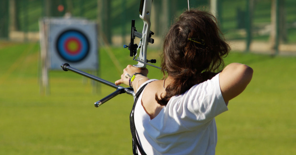 Using a bow and arrow gives your muscles a workout.