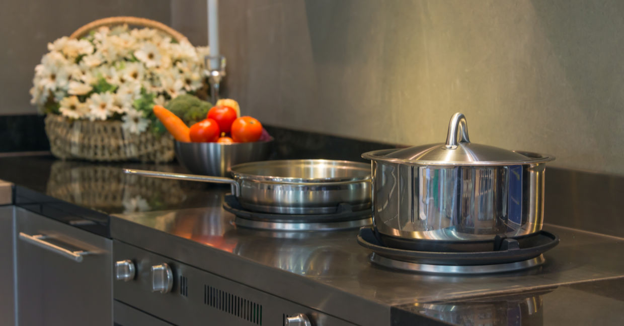Stainless steel pots and pans.