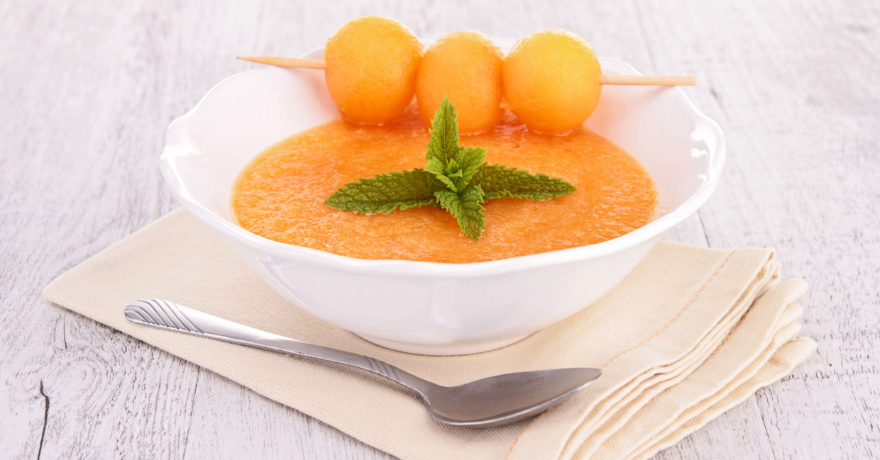Cold melon soup is a refreshing lunch dish.