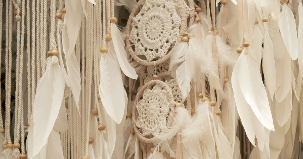 Knitted white dream catchers.