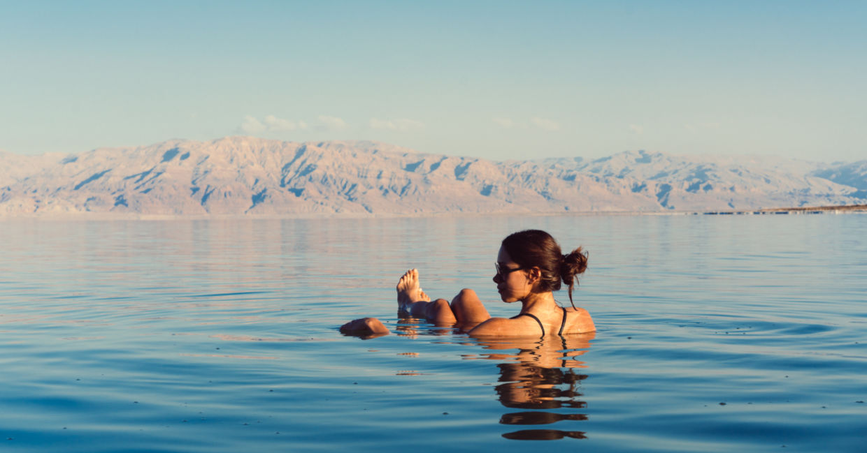 Floating in the medicinal healing waters of the Dead Sea.