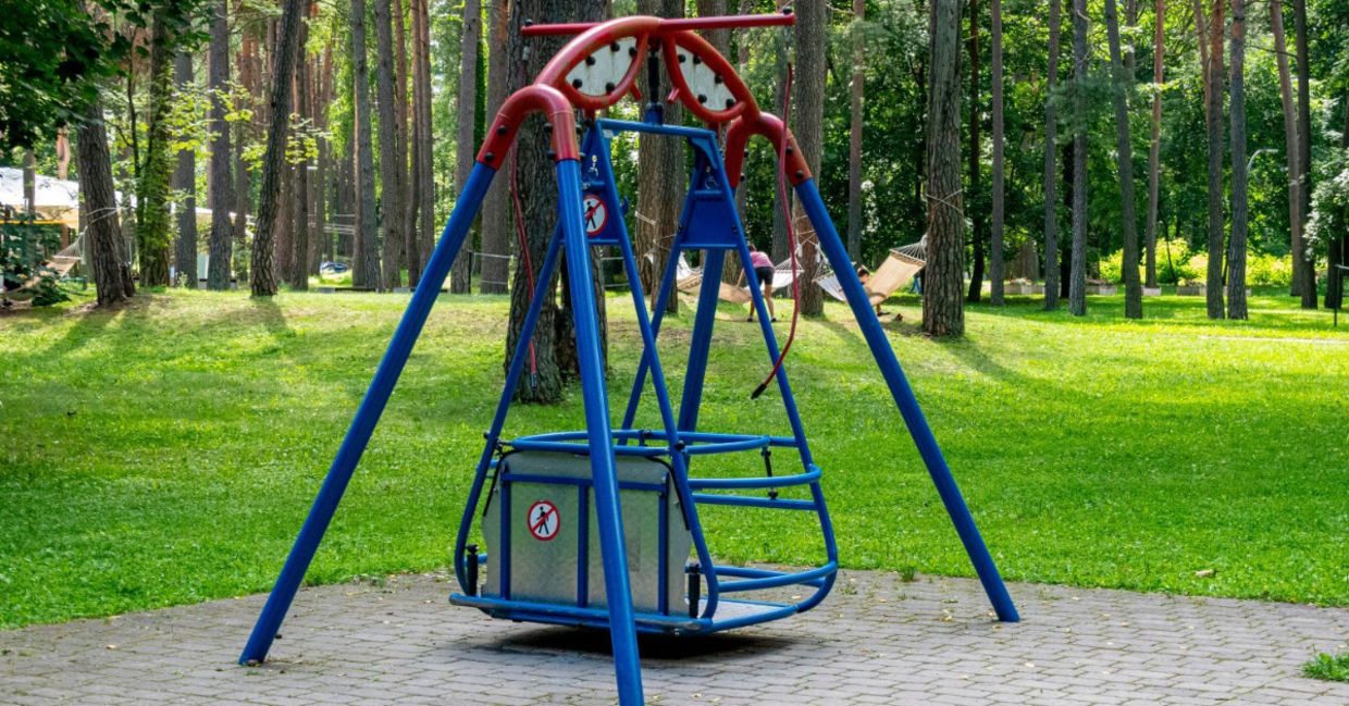 Wheelchair accessible swing in a park.