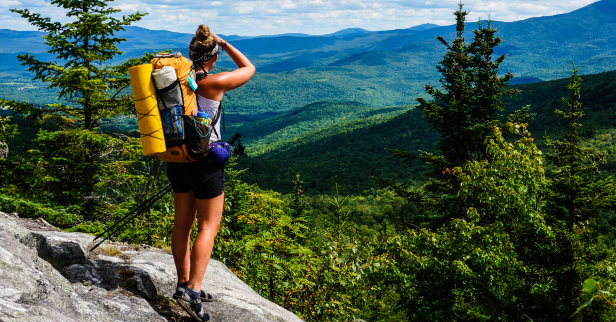 A hiker on the Appalachian trail in Maine