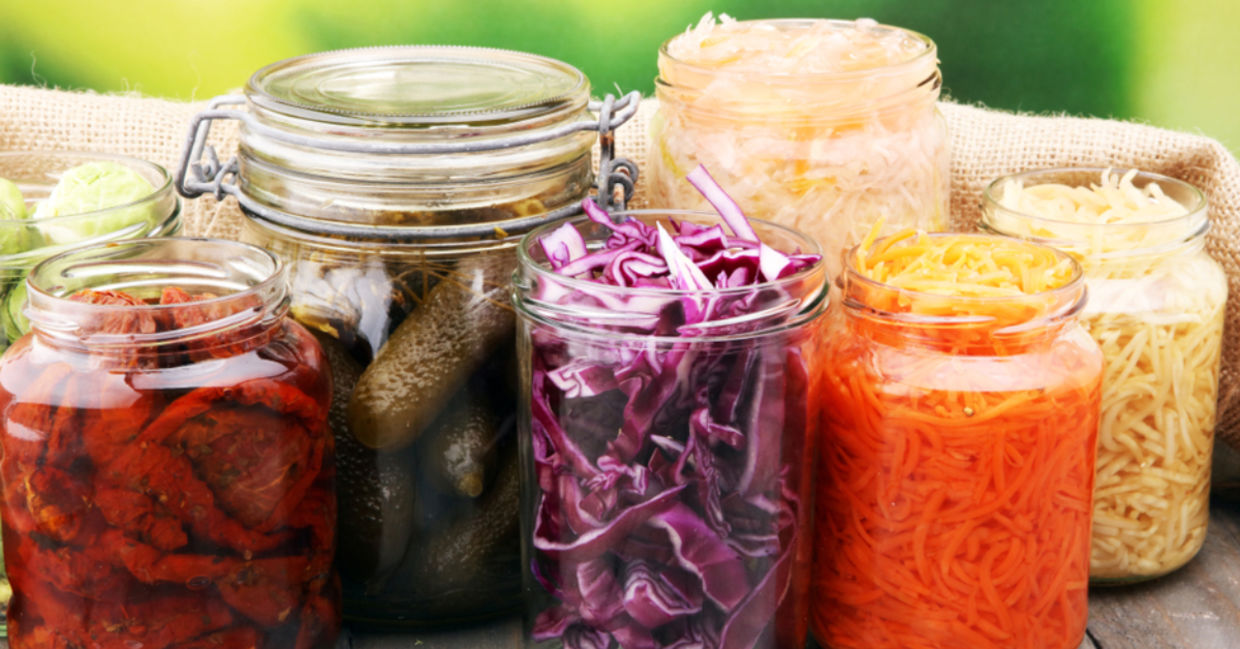 Jars of healthy, fermented food.