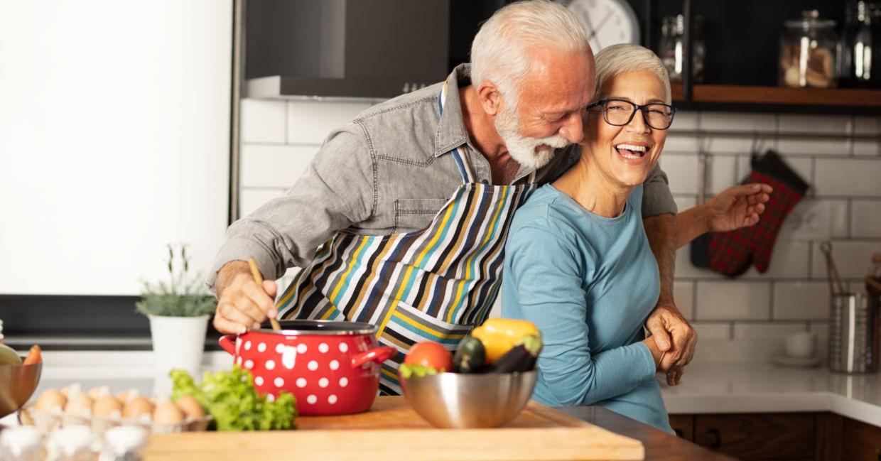 Couple preparing a healthy meal together in the kitchen