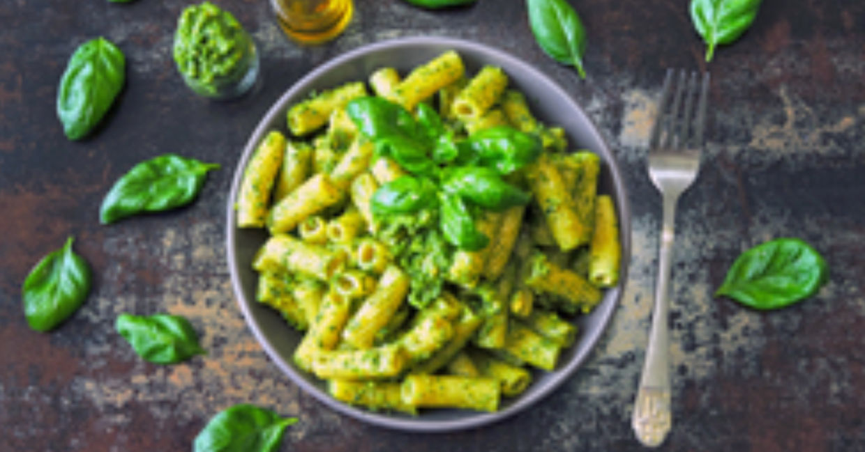 Pesto pasta is a go-to family favorite for dinner.