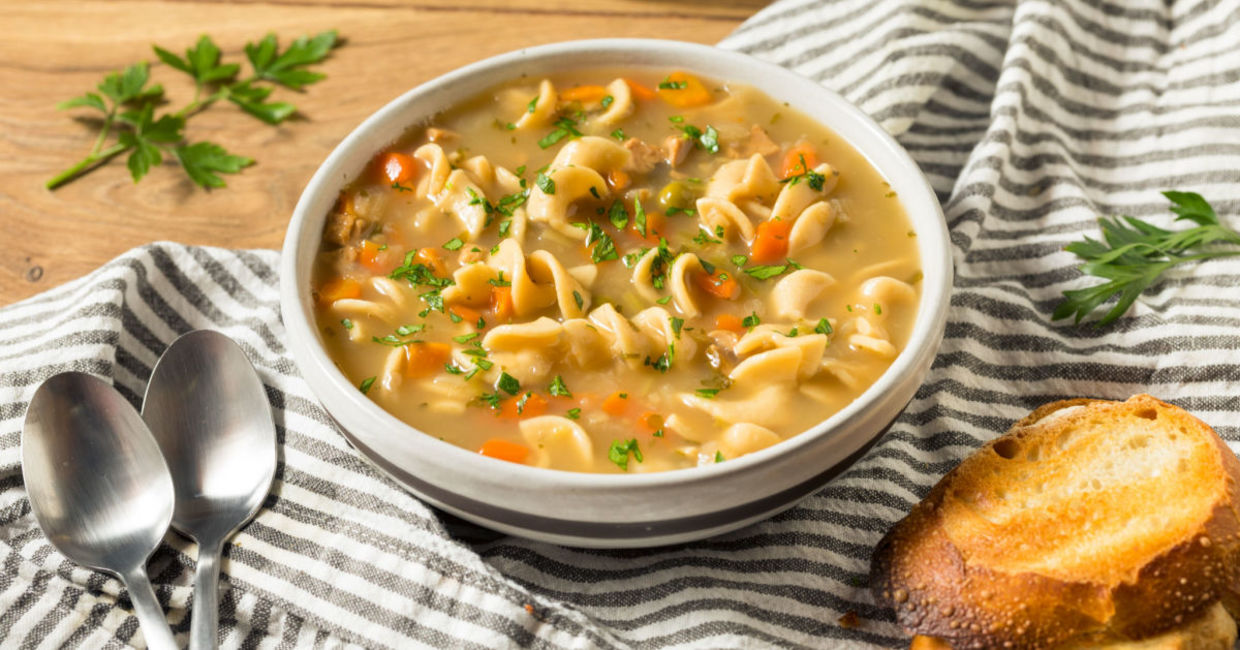 Warm your body and soul with comforting chicken noodle soup.
