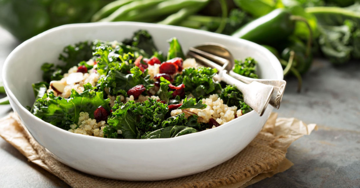 Healthy raw kale and quinoa salad.