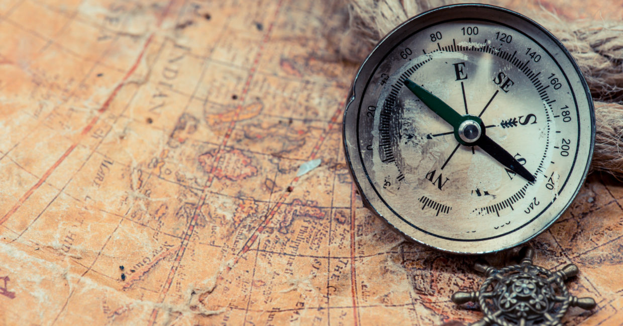 World map with a compass.