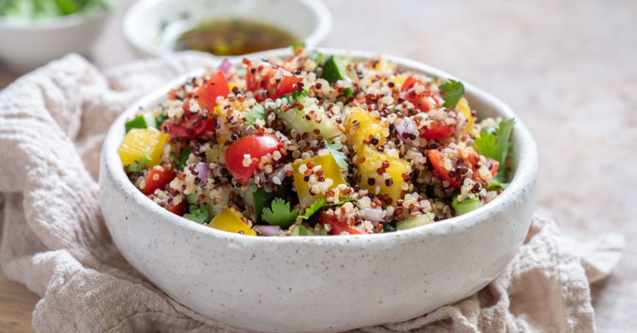 Quinoa tabbouleh is a healthy salad.