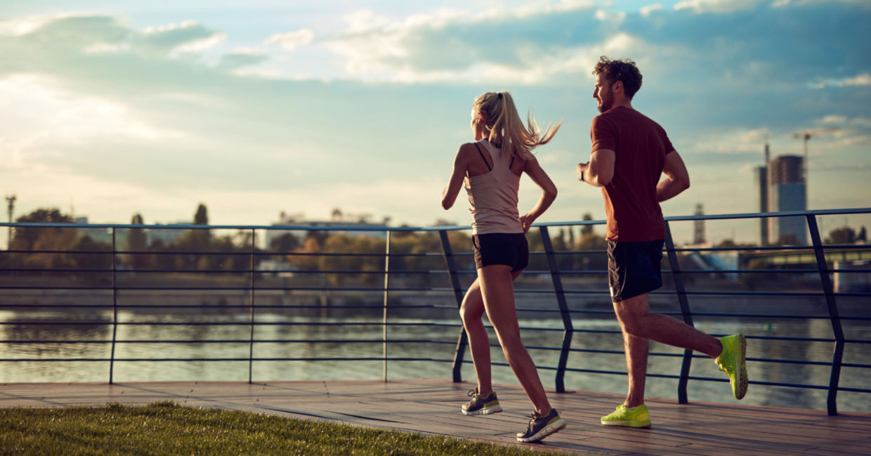 Running by the river.