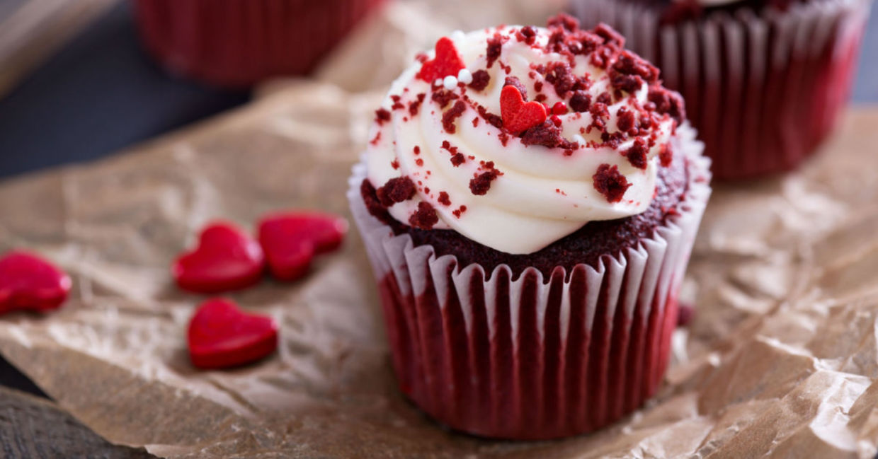 Red velvet cupcakes for Valentines's Day.
