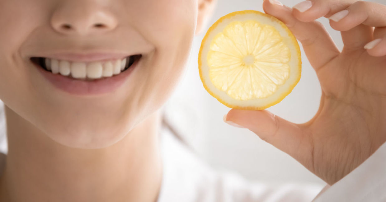 A lemon peel is good for antibacterial oral health.