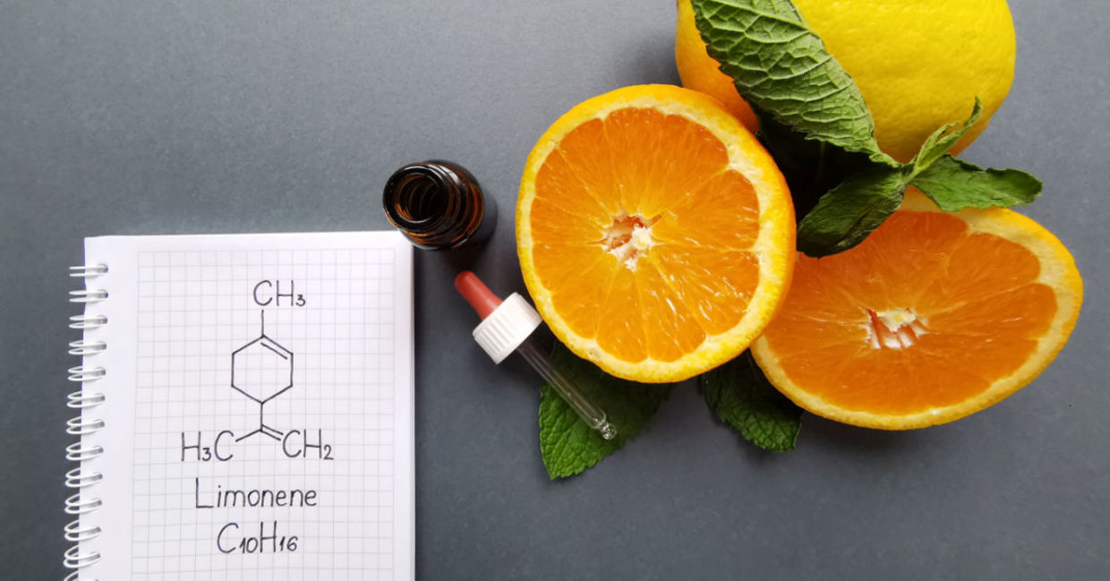 A list of  compounds in lemon peels, including D-limonene, an antioxidant.