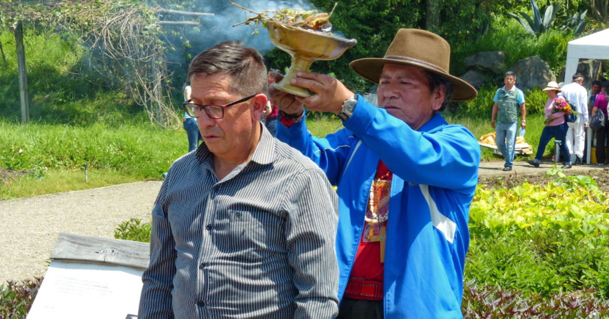 Shaman conducts an Andean energy healing ritual.