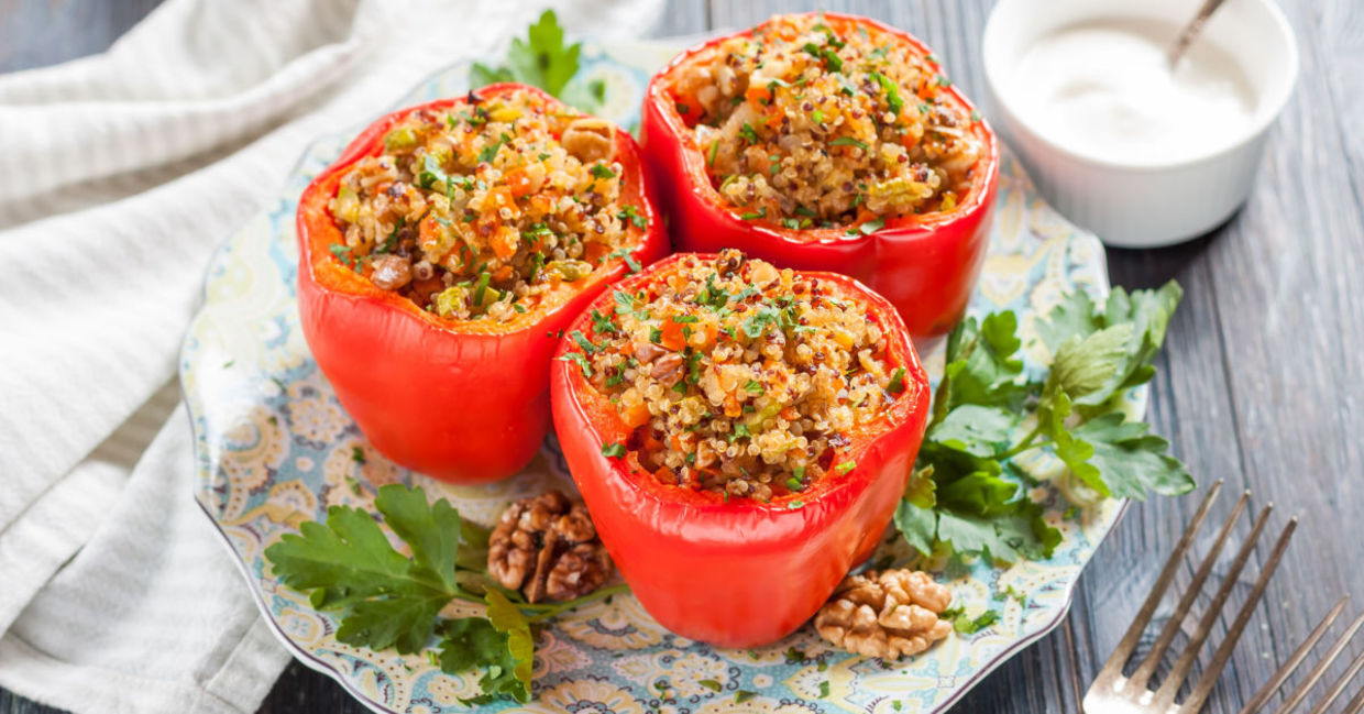 Quinoa stuffed peppers are full of protein.