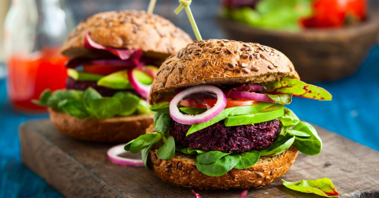 Beet and quinoa veggie burger helps promote heart health..