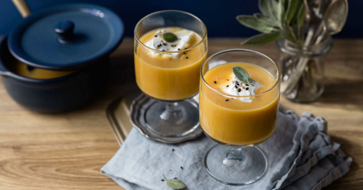 Enjoy healthy cold carrot soup in the summer.